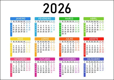 Calendário 2026 vetor