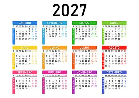 Calendário 2027 vetor